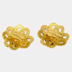 Pre Owned Chanel Flower Earrings Clip-On Gold
