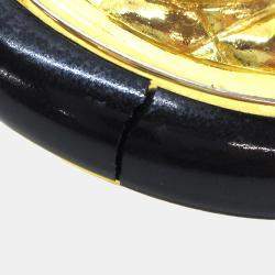 Pre Owned Chanel Button Earrings Clip-On Gold Black