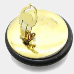Pre Owned Chanel Button Earrings Clip-On Gold Black