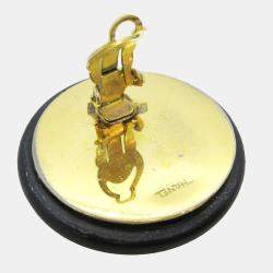 Pre Owned Chanel Button Earrings Clip-On Gold Black