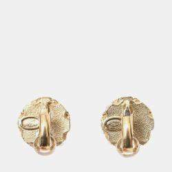 Pre Owned Chanel Gold Tone Faux Pearl CC Logo Stud Earrings