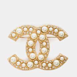 Pre Owned بروش شانيل CC لؤلؤ صناعي معدن ذهبي اللون 2021