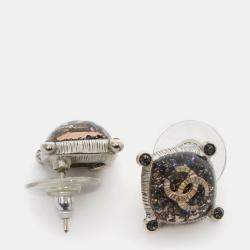 مملوكة مسبقًا Chanel CC Logo Silver and Turquoise Earrings