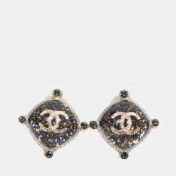 مملوكة مسبقًا Chanel CC Logo Silver and Turquoise Earrings