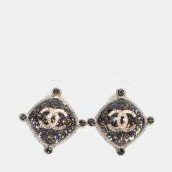 مملوكة مسبقًا Chanel CC Logo Silver and Turquoise Earrings