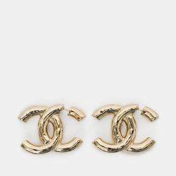 Pre Owned Chanel 2022 Champagne Gold Toned Maxi CC Earrings