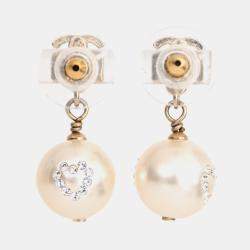 Pre Owned أقراط شانيل خرز قلب ولؤلؤ زائف