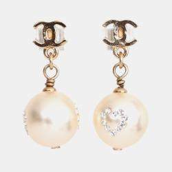 Pre Owned Chanel Faux Pearl Heart Bead Earrings