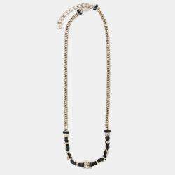 مملوكة مسبقًا Chanel 2021 Silver Tone/Black Leather Necklace