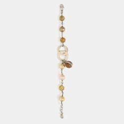 Pre Owned Chanel Silver Tone Clear Resin Bead and Pearl Bracelet