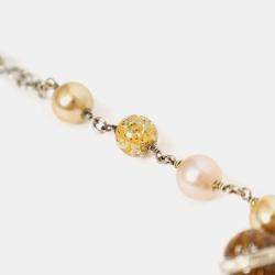 Pre Owned Chanel Silver Tone Clear Resin Bead and Pearl Bracelet