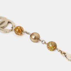 Pre Owned Chanel Silver Tone Clear Resin Bead and Pearl Bracelet