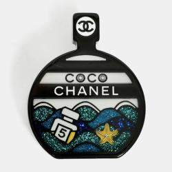 Pre Owned Chanel Black/White Glitter Resin Perfume Bottle Brooch