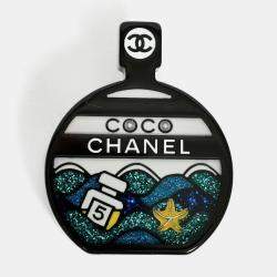 مملوكة مسبقًا Chanel Black/White Glitter Resin Perfume Bottle Brooch