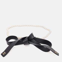 Pre Owned Chanel Black Leather Pearl Belt