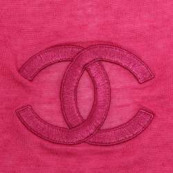 Pre Owned وشاح شانيل صوف الكشمير والمودال محاك مزين بشعار CC وردي