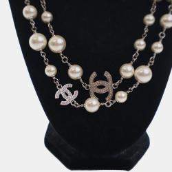 Pre Owned Chanel Crystal Pearl CC Necklace