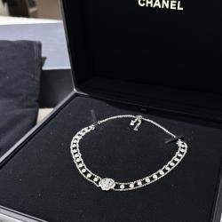 Pre Owned Chanel Camellia Diamond Set White Gold Necklace