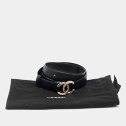 مملوكة مسبقًا Chanel CC Crystal Embellished 80 CM Buckle Belt Black Leather