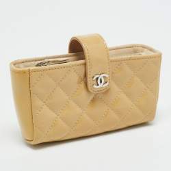 Pre Owned Chanel O-Phone Holder Beige Quilted Patent Leather