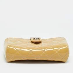 Pre Owned Chanel O-Phone Holder Beige Quilted Patent Leather