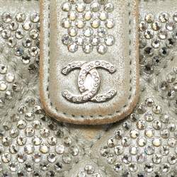 مملوكة مسبقًا Chanel O-Phone Holder Crystal Embellished Silver Quilted Suede