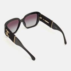 Pre Owned ن ظارة شمسية شانيل مربع 5512 قماش تويد CC متدرجة سوداء