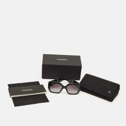 Pre Owned نظارة شمسية شانيل مربع 5512 قماش تويد CC متدرجة سوداء