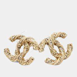 Pre Owned Chanel Gold Plated Logo Earrings