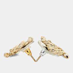Pre Owned Chanel Gold Plated Logo Earrings
