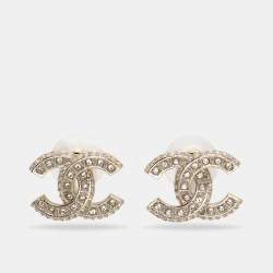 مملوكة مسبقًا Chanel CC Crystals Enamel Gold Tone Earrings