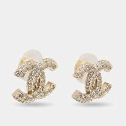 مملوكة مسبقًا Chanel CC Crystals Enamel Gold Tone Earrings