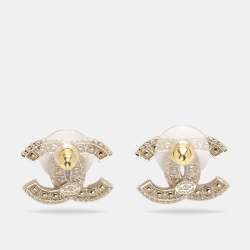 مملوكة مسبقًا Chanel CC Crystals Enamel Gold Tone Earrings
