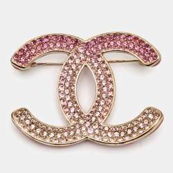 Pre Owned Chanel CC Crystals Enamel Gold Tone Brooch