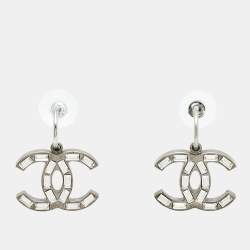 Pre Owned Chanel CC Crystals Enamel Two Tone Earrings