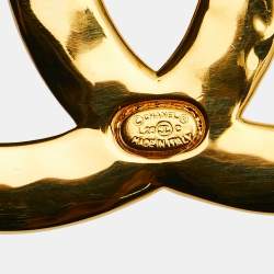 Pre Owned بروش شانيل CC بلون ذهبي مع كريستالات