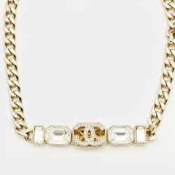 Pre Owned قلادة شانيل CC بكريستال بلون ذهبي