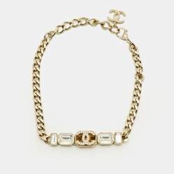 Pre Owned قلادة شانيل CC بكريستال بلون ذهبي