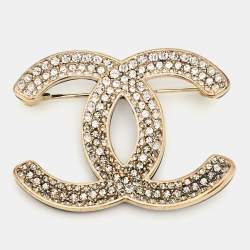 Pre Owned Chanel  CC Crystals Enamel Gold Tone Brooch