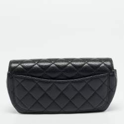 مملوكة مسبقًا Chanel CC Black Caviar Quilted Leather Glasses Case with Chain