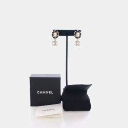 Pre Owned Chanel Pearl Crystal CC Drop Earrings