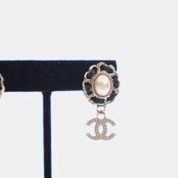 Pre Owned Chanel Pearl Crystal CC Drop Earrings