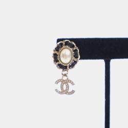 Pre Owned Chanel Pearl Crystal CC Drop Earrings