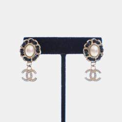 Pre Owned Chanel Pearl Crystal CC Drop Earrings