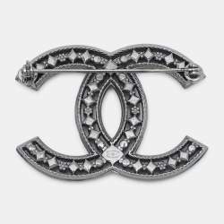 Pre Owned Chanel  CC Gunmetal Tone Brooch