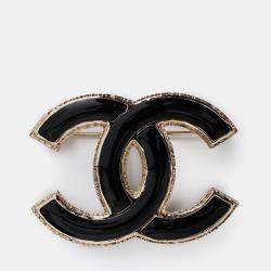 Pre Owned Chanel Black Enamel CC Brooch