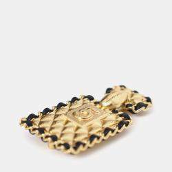 Pre Owned بروش زجاجة عطر رقم 5 بشعار شانيل B23 جلد متشابك لون ذهبي