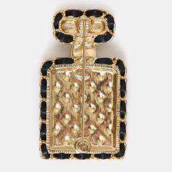 Pre Owned بروش زجاجة عطر رقم 5 بشعار شانيل B23 جلد متشابك لون ذهبي