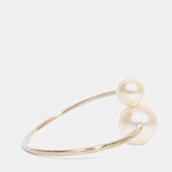 Pre Owned Chanel 2014 Gold Toned Faux Pearl CC Cuff