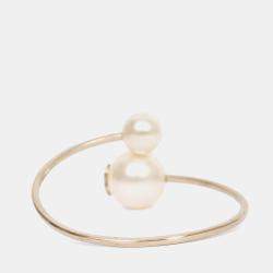 Pre Owned Chanel 2014 Gold Toned Faux Pearl CC Cuff